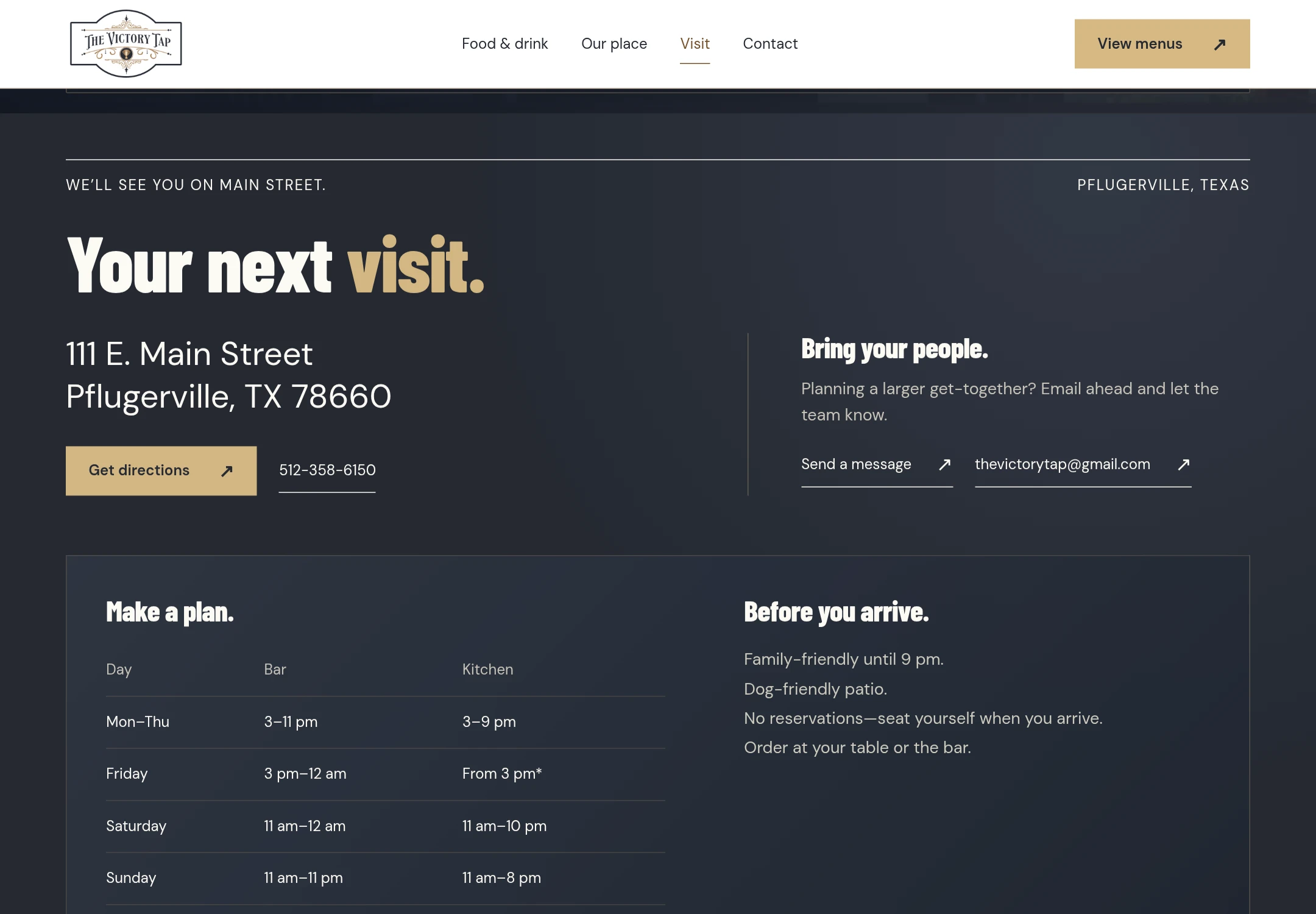 The actual The Victory Tap concept: Hours and visit